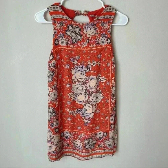 Urban Outfitters Ecote Red Orange Floral Print Shift Mini Dress Size Medium - Picture 3 of 6